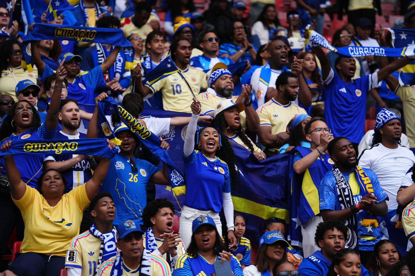 Curacao fans in the stands during an international friendly match at Hampden Park, Glasgow. Picture date: Saturday May 30, 2026.
