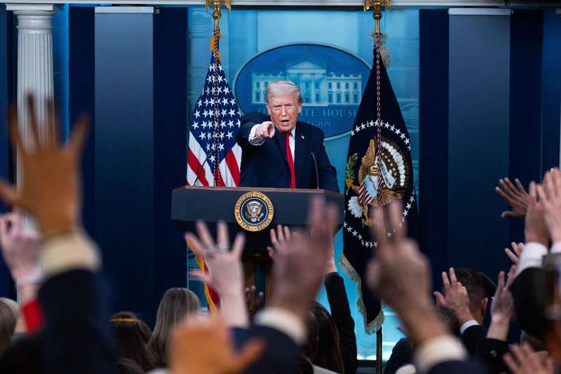 Washington, United States. 20th Jan, 2026. UNITED STATES - JANUARY 20: President Donald Trump speaks to the media in the White House briefing room about the administration's accomplishments on the anniversary of his first year of his second term in office, on Tuesday, January 20, 2026. (Tom Williams/CQ Roll Call/Sipa USA) Credit: Sipa US/Alamy Live News