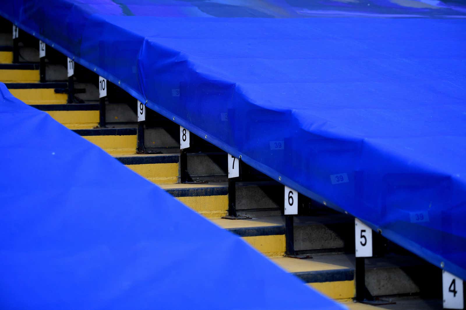 A general view of covers on seats prior to the beginning of the Premier League match at Stamford Bridge, London.