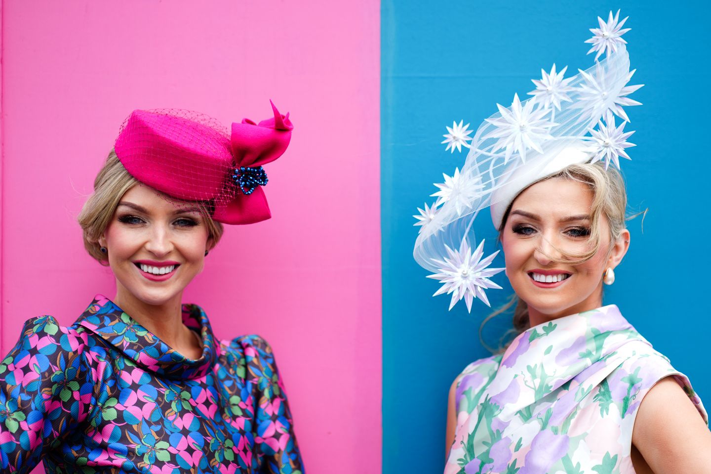 Pink and blue ladies in hats