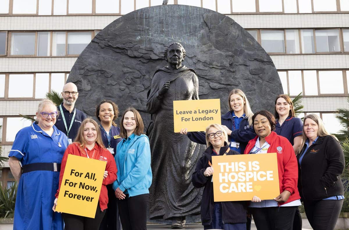 EMBARGOED TO 0001 MONDAY FEBRUARY 17 EDITORIAL USE ONLY Nurses from hospices across the capital, each holding an item symboli
