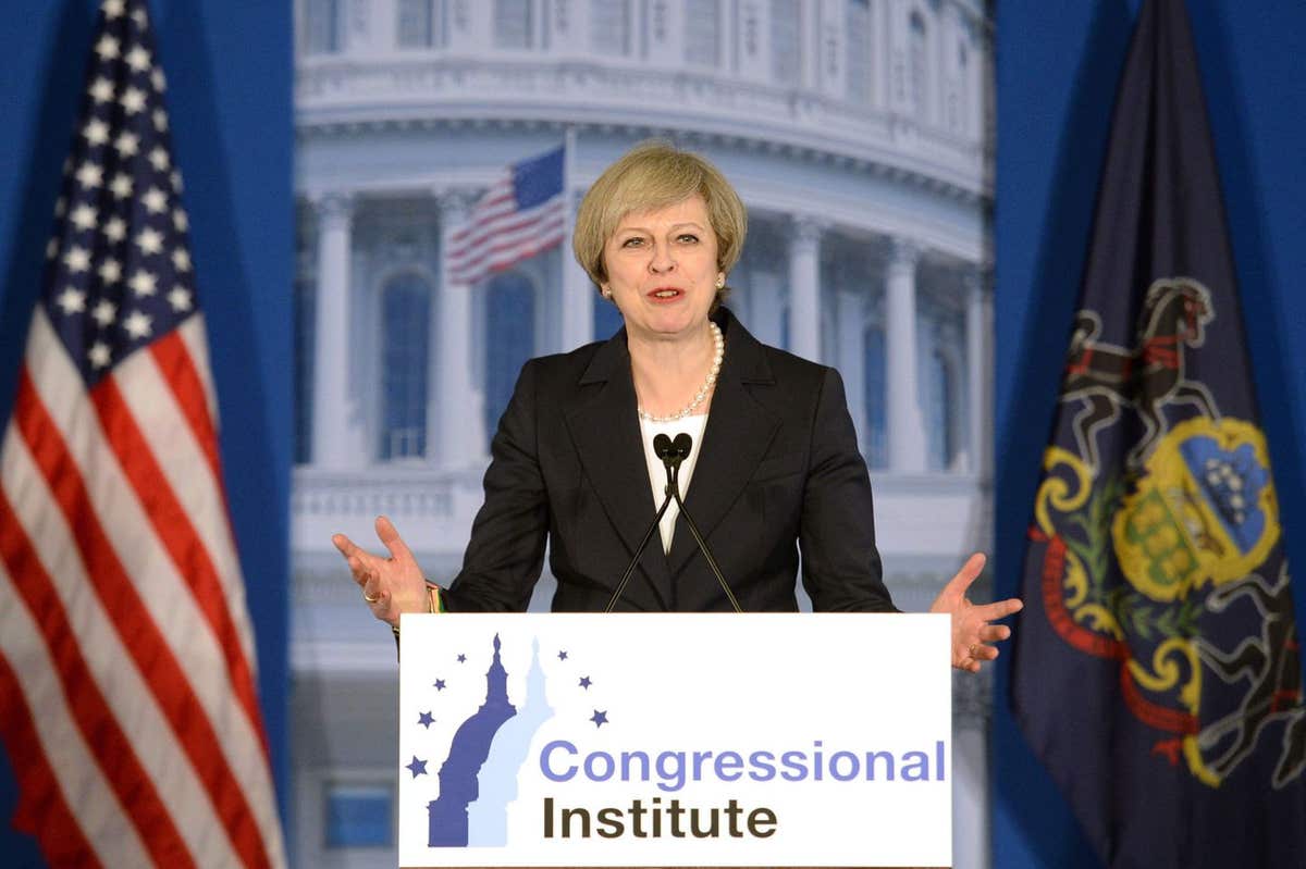 Prime Minister Theresa May addressing the Republican congressmen’s retreat in Philadelphia ahead of her meeting with Donald T