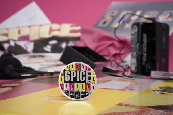 EDITORIAL USE ONLY A collectable £5 Spice Girls coin is unveiled by The Royal Mint to mark 30 years since the debut of the ba