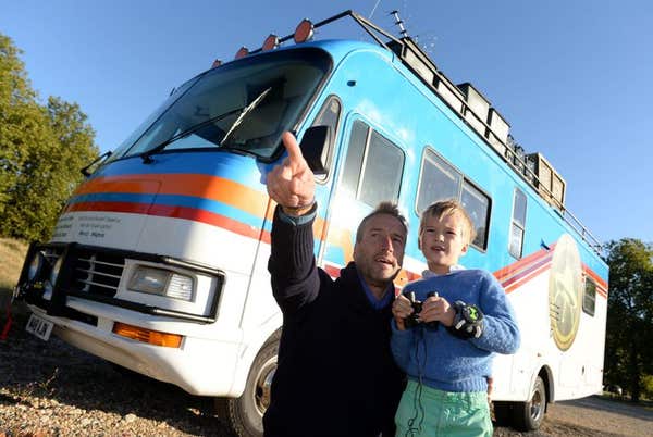 EDITORIAL USE ONLY Television presenter Ben Fogle and his son Ludo, six, launch Cartoon Network’s Rust Bucket competition in 