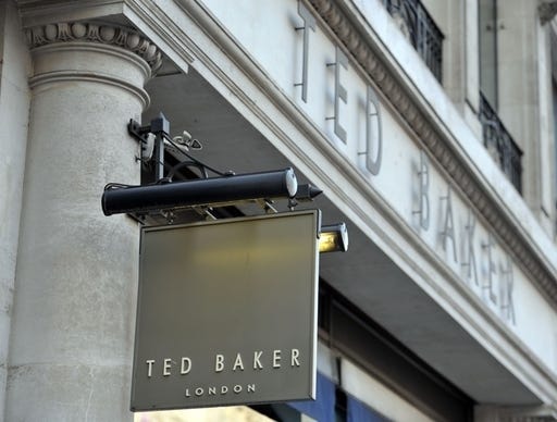 File photo dated 06/01/16 shop sign for Ted Baker in central London. Ted Baker was chastised by the Methodist Church over the