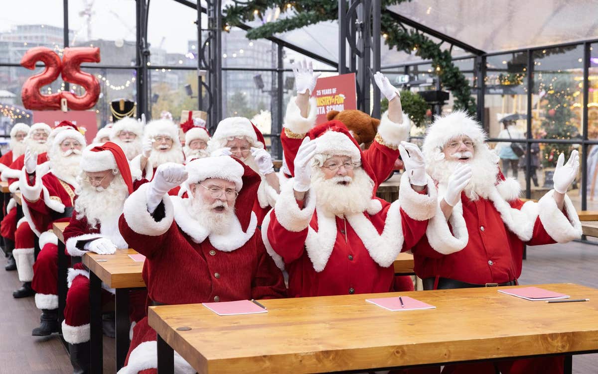 EDITORIAL USE ONLY Ministry of Fun’s annual Santa School is held at The Glass House next to Glide at Battersea Power Station.