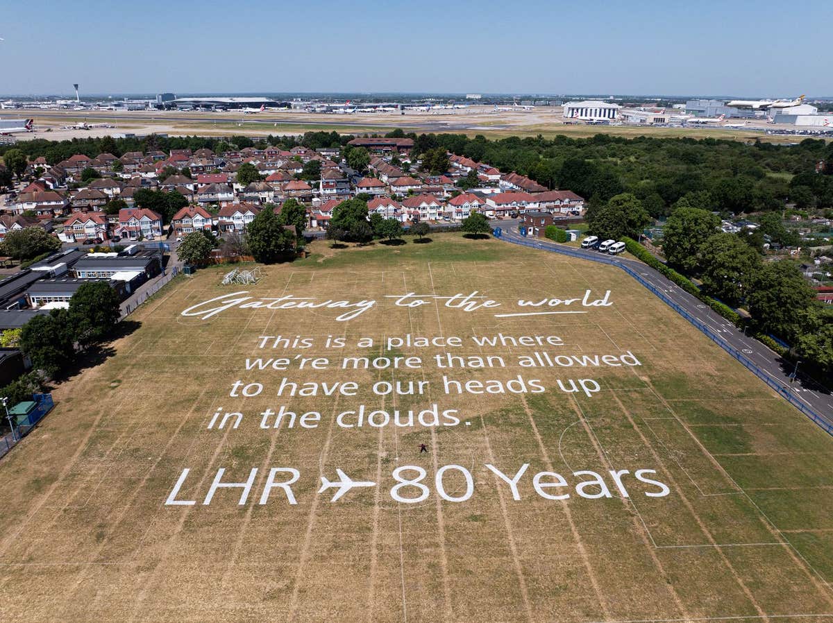 EDITORIAL USE ONLY General view of a poem titled ‘Gateway to the World’, which has been inscribed in a field in Hounslow to m