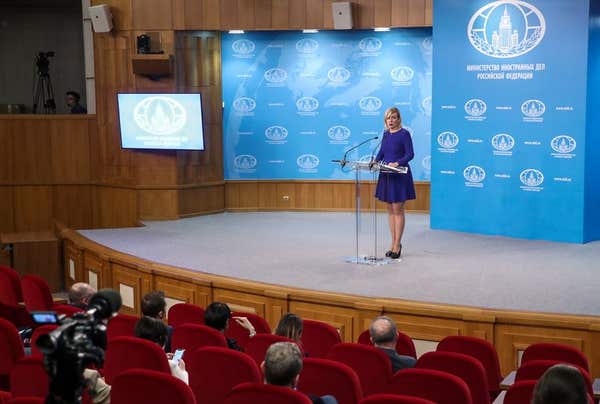 MOSCOW, RUSSIA  FEBRUARY 12, 2020: Russia’s Foreign Ministry Spokesperson Maria Zakharova gives a briefing on the current Ru