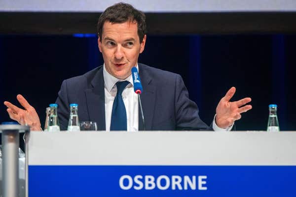 12 June 2018, Germany, Berlin: George Osborne, former British chancellor of the exchequer, speaking during a discussion at th