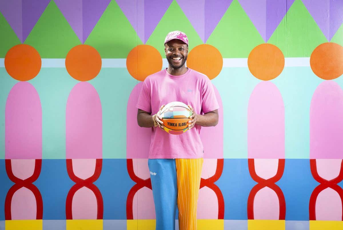 EDITORIAL USE ONLY British-Nigerian artist, Yinka Ilori unveils an outdoor public basketball court, which he has designed, at