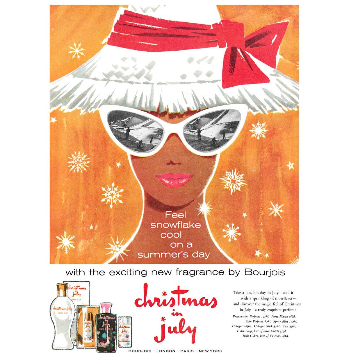 KXRT6E 1960 British advertisement for Christmas In July perfume and toiletries by Bourjois.. Image shot 1960. Exact date unkn
