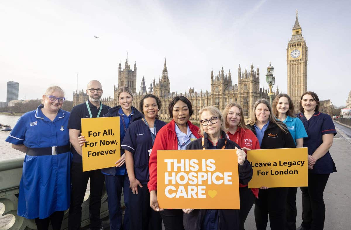 EMBARGOED TO 0001 MONDAY FEBRUARY 17 EDITORIAL USE ONLY Nurses from hospices across the capital, each holding an item symboli