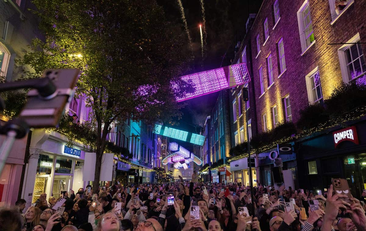 EDITORIAL USE ONLY London’s Carnaby Street is illuminated during the switch on moment of the Christmas lights installation ‘A