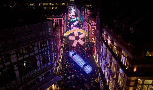 EDITORIAL USE ONLY London’s Carnaby Street is illuminated during the switch on moment of the Christmas lights installation ‘A