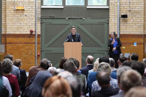 Andy Burnham delivers a speech at the People’s History Museum, Manchester, to pledge to give Britain the “circuit-breaker it 