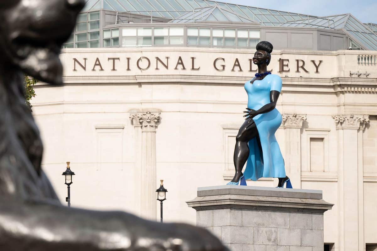 EDITORIAL USE ONLY General view of artwork ‘Lady in Blue’, unveiled by artist Tschabalala Self on Trafalgar Square’s Fourth P