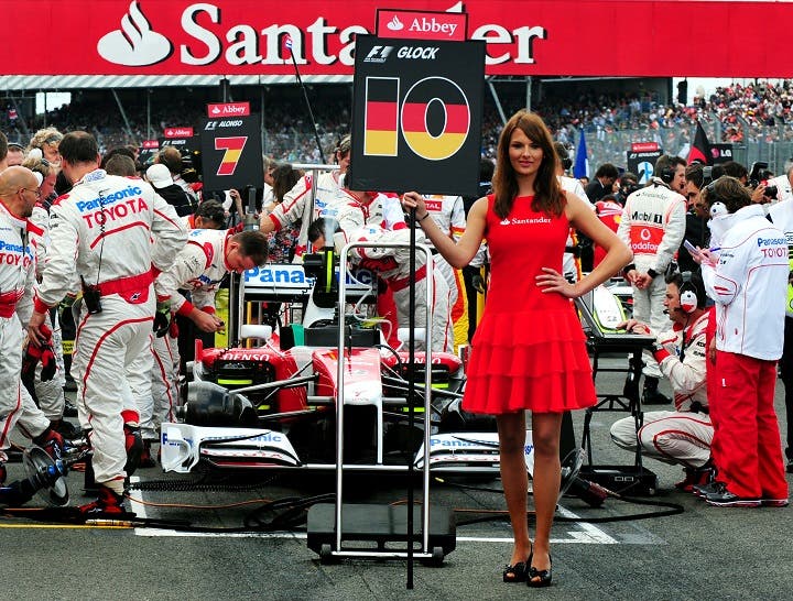 File photo dated 21/6/2009 of a grid girl before The Santander British Grand Prix at Silverstone.