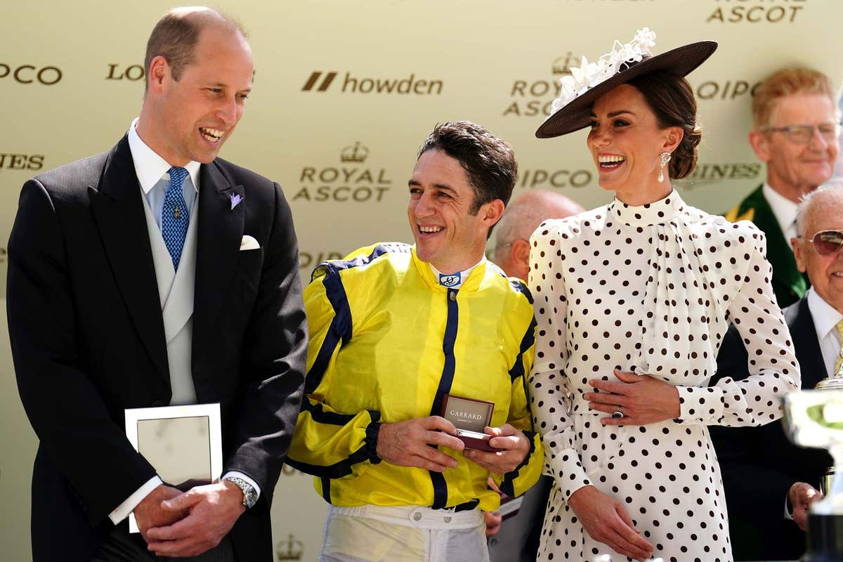 Prince William & Kate Middleton with Christophe Soumillon, at Royal Ascot, a horse racing event