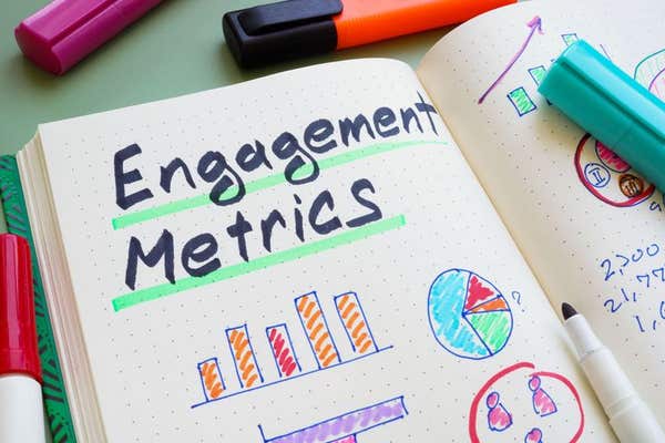 2XRK75W Engagement metrics charts in a notebook. Analysis of marketing performance.