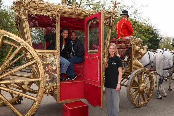 Uber's marketing & pr photoshoot, a replica gold carriage prior to Kings Coronation