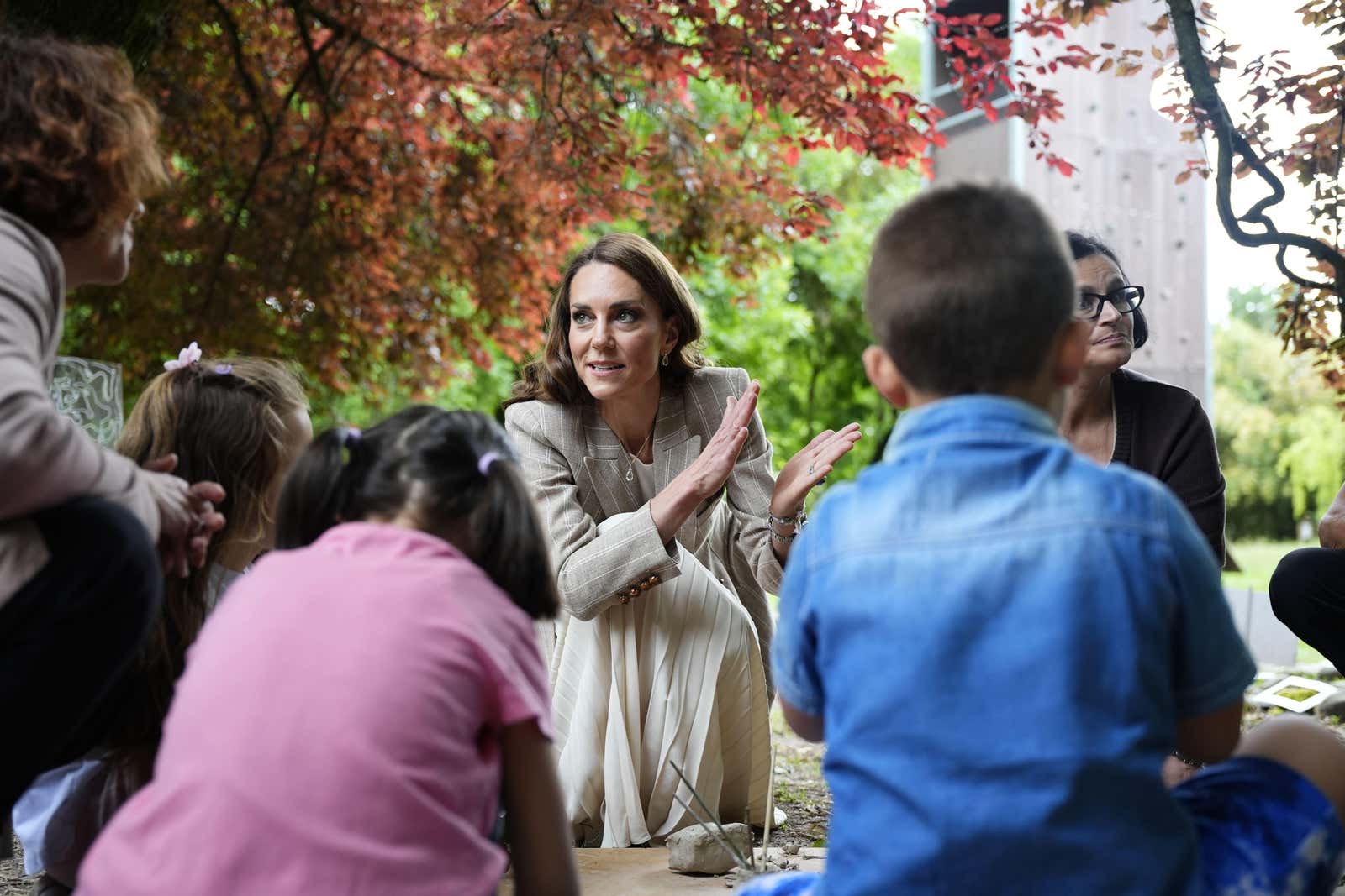 The Princess of Wales during her visit to Salvador Allende Scuola dell'infanzia in Reggio Emilia, to view education in nature, on the second day of her visit to Italy. The visit to the area will focus on early childhood development and forms part of a high-level fact-finding mission to explore leading international approaches to supporting young children and those who care for them. Picture date: Thursday May 14, 2026.