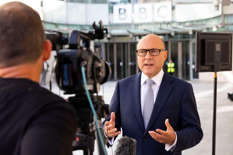 Shadow chancellor Andrew Griffith speaking to the media as he leaves BBC Broadcasting House in London, after appearing on the BBC One current affairs programme, Sunday with Laura Kuenssberg. Picture date: Sunday September 6, 2026.