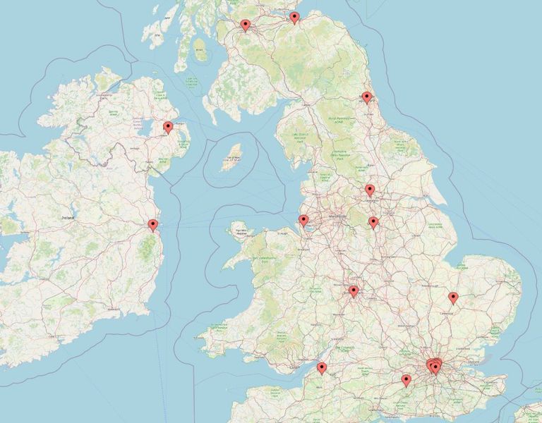 Press Association journalist locations and coverage - map of UK and Ireland