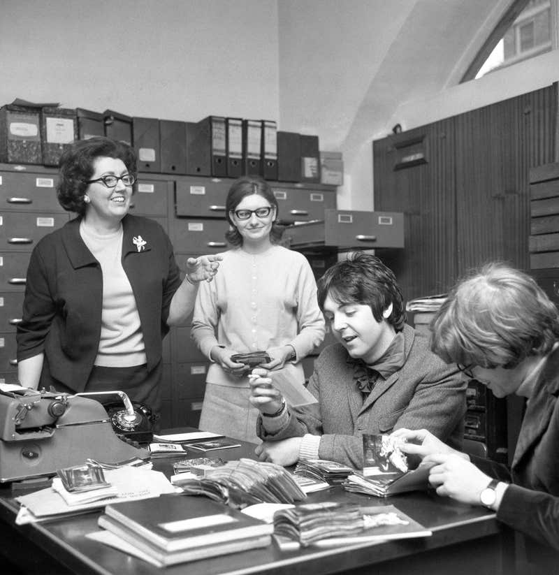 Paul McCartney and Peter Asher visit the Press Association (PA) Photo Library.