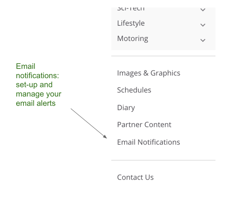The email notifications menu option in the Create product