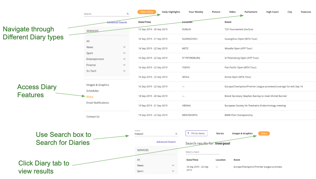 The Diary view in the Create product