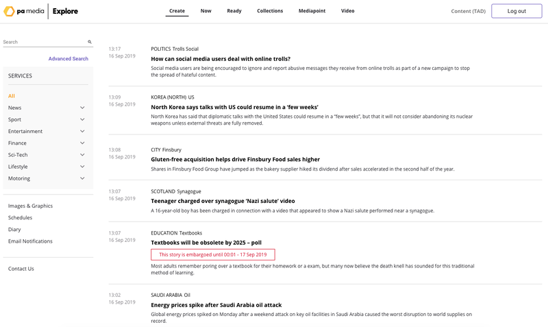 A screenshot of the Create newswire